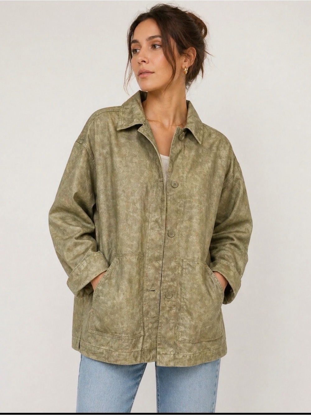 TopShop Cream Floral Print Button Down Jacket. Size 8-10